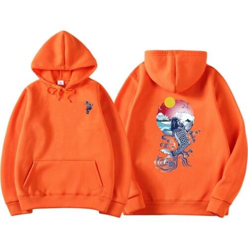 Man Hoodies Sweatshirts Fish and Dragon Carp Printing Ethnic Style Hip Hop Long Sleeve Streetwear Casual Hoodie