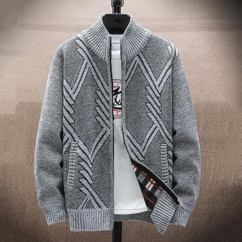Mens Sweater Coat Knitted Sweater Cardigan Jumpers Zipper Coat Long Sleeve Men Cardigan Stand Collar Sweater Coat Outerwear