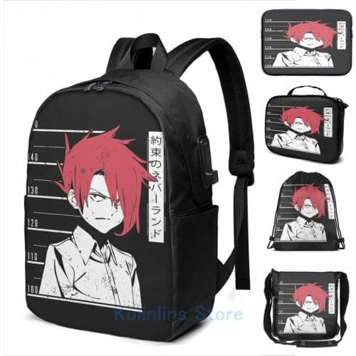 Funny Graphic print Promised Neverland Ray Anime Shirt USB Charge Backpack men School bags Women bag Travel laptop bag