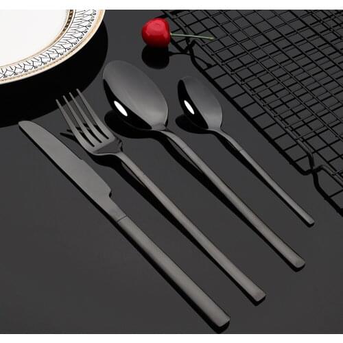 Western Cutlery Set 4Piece Tableware Set Stainless Steel Dinnerware Black Spoon Fork Knife Dinner Set Complete Home Flatware