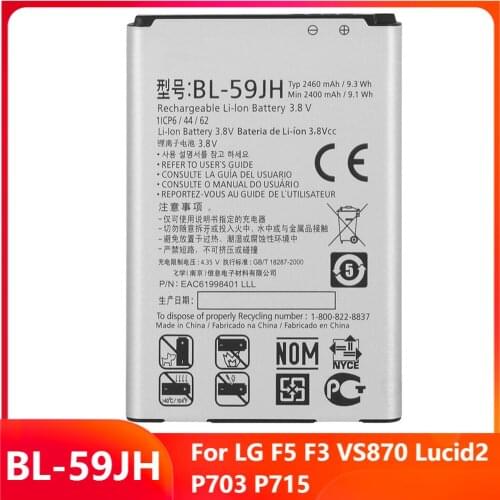 Original Replacement Phone Battery BL-59JH For LG F5 F3 VS870 Lucid2 P703 P715 BL-59JH Genuine Rechargable Batteries 2460mAh