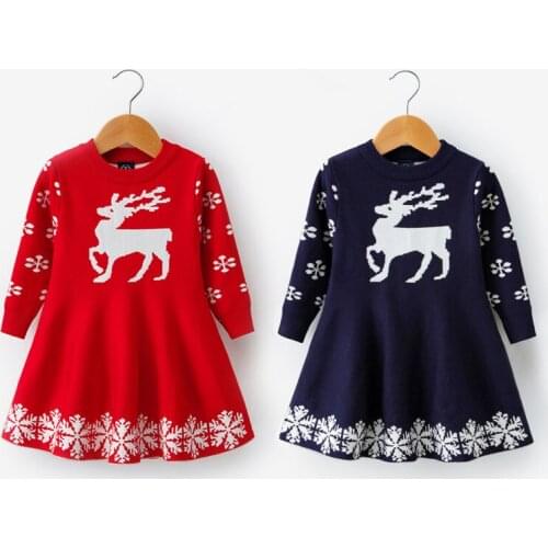 Autumn Winter Girls Knitted Sweater Baby Girl Dress Christmas Fawn Red for Party and Wedding Baby Girl Clothes