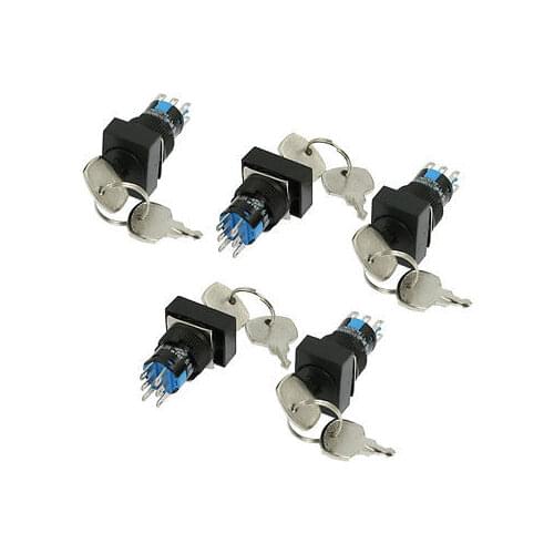 Panel Mount DPDT 3 Position Rectangular Key Lock Push Button Switch AC 250V