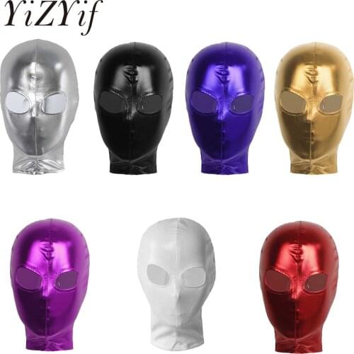 Unisex Couple Sexy Toys Latex Metallic Open Eyes Headgear Zipper Closure Full Face Mask Hood for Cosplay Role Play Sexy Costume