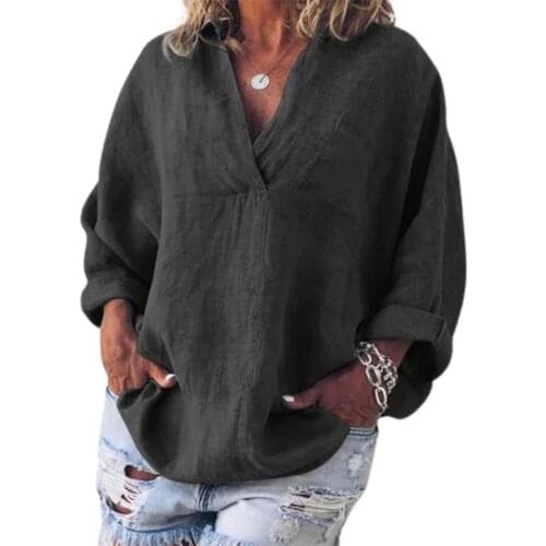 Chic Women Summer Shirt V Neck Pullover Women Shirt Skin-friendly Long Sleeve Solid Color Loose Blouse Ladies Clothing