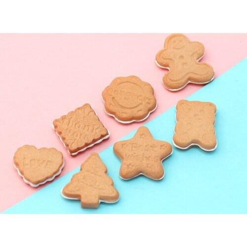 Cute Food Biscuit Resin Cabochons 10pcs 23mm star Heart Square Flower Tree Rectangle Snowman Kawaii Embellishments Scrapbooking