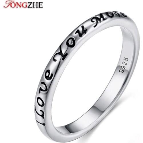 TONGZHE How Sale Rings I Love You More Lettering Wedding Women Original Silver Plated Finger Heart Rings Silver Luxury Jewelry