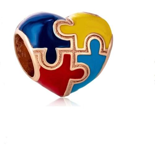 DIY Bracelet Necklace Metal Alloy Enamel Colors Raise Awareness Puzzle Piece Autism Beads Charms Jigsaw jewelry