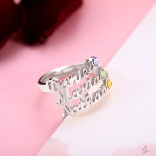 Yonney Dropshipping Personalized 4 Names Ring Custom Birthstone Gift Jewelry Gold Color Ring for Women Men Baby Couples Mom Gift