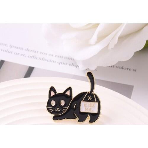 Retro Fun Punk Style Black Kitten Alloy Enamel Brooch Cartoon Cute Animal Badge Men And Women Backpack Lapel Accessory Pin Gift
