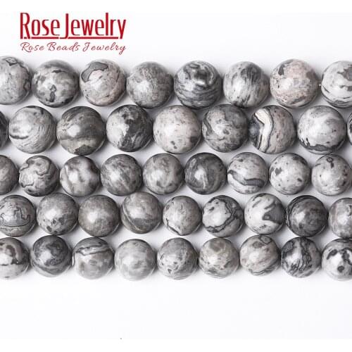 Factory Price Natural Stone Gray Picasso Map Jaspers Round Beads 16" Strand 4 6 8 10 12 MM Pick Size for Jewelry Making Diy