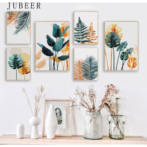 Nordic Style Green Leaf Posters and Prints Tropical Leaves Wall Art Plant Canvas Painting for Living Room Pictures on The Wall