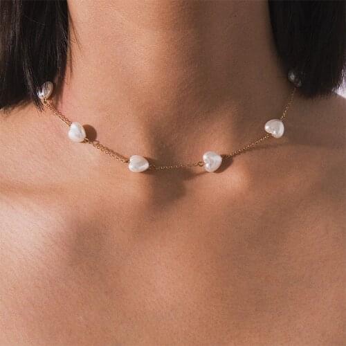 Sweet Creative Heart-shaped Pearl Chain Pendant Necklace Womens Wedding Choker Fashion Beach Party Jewelry Gifts