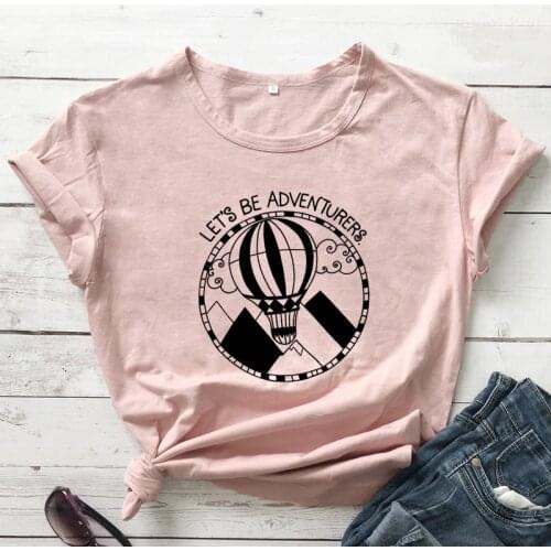 Lets Be Adventurers T-shirt Funny 90s World Traveler Gift Tshirt Aesthetic Women Hot Air Balloon Graphic Wanderlust Tee Top