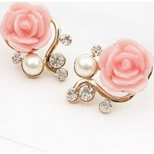 Fashion Women Sweet Earing Rose Artificial Pearl Stud Earrings Fine Jewelry FS99