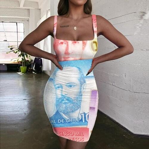 Giyu Brand Money Dresses Women Chile Halter Sleeveless Chilean Peso Bodycon Dress Geometric Vestido Sexy Harajuku 3d Print