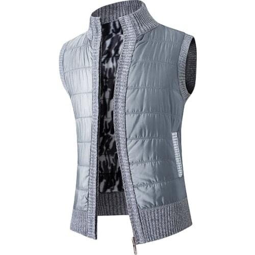 Spring and autumn sleeveless vest jacket mens stitching knit zipper cardigan winter warm vest sweater fashion mens clothing