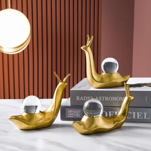 Gold Resin Figurines Miniatures Nordic Crystal Modern Snail Luxury Figurines Miniatures Gifts Decoracao Home Improvement DG50FM