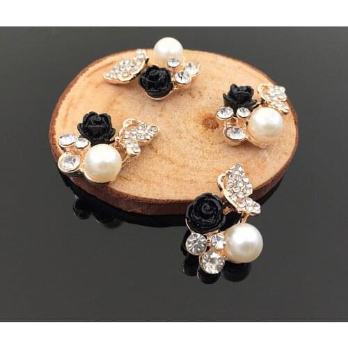 10 PCS 18*22mm Imitation Pearls With Rhinestone Flower Handmade DIY Jewelry Brooches Earrings Bridal Headwear Making Accessories