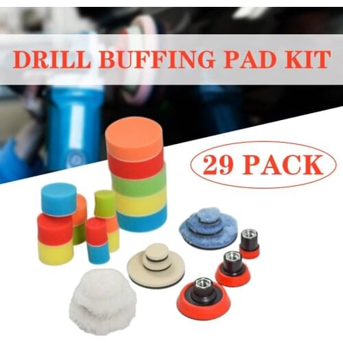 29Pcs/Set 1/2/3 Inch Drill Buffing Buffer Pad Polishing Pad Mix Size Kit + M14 Backing Pad Adapter Power Tools Polishing Pads