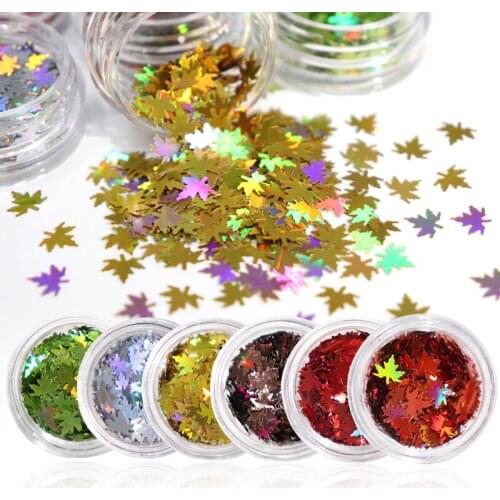 6Pc Laser Gold Maple Leaf Nail Sequin Ultra-thin Flakes Holographic Glitter For Manicure Fall Design Polish Nail Art Decorations