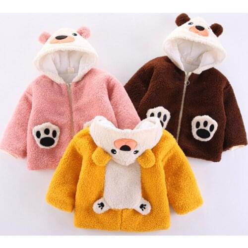 Baby Girls Boys Warm Outerwear Winter Toddler Cute Thick Velvet Hoodies Coats For Bebe Infant Cartoon Jackets Clothes Children 2