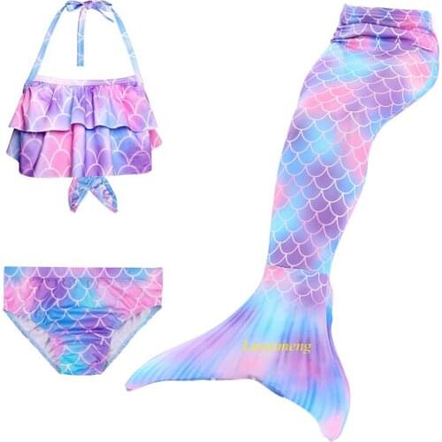 Kids Swimmable 3pcs Mermaid Tail for Girls Swimming Bating Suit Cosplay Mermaid Costume Swimsuit Beachwear for Children Swimwear