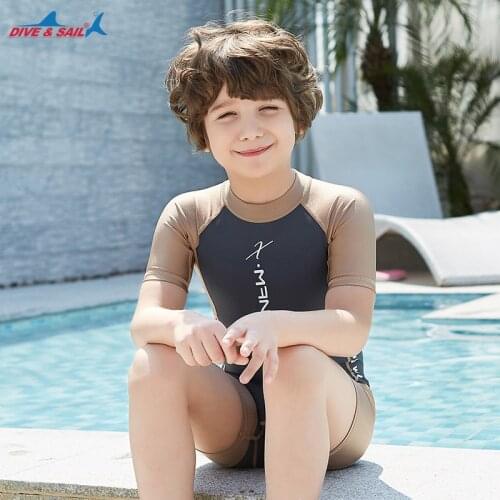 Children Boy And Girl Sunscreen Zipper Swimsuit Short Sleeve Siamese Diving Surfing Swim Kids Summer Beach Swimming Bathing Suit
