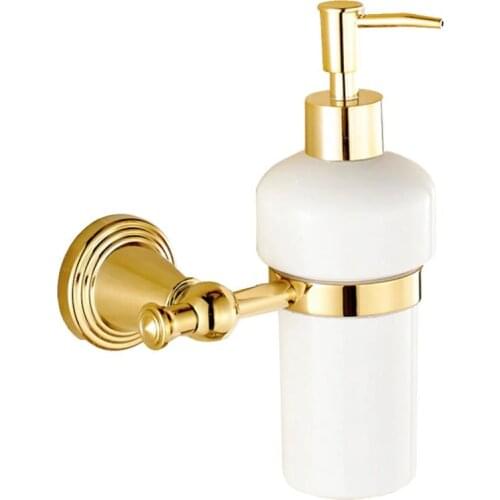 Gold Round Base Antique Liquide Sets Solid Brass Liquid Soap Dispenser Ceramic Bottle Europe Bathroom Products