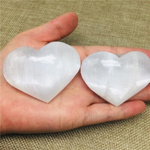 2pc heart-shaped drop shipping Natural selenite gemstone heart reiki healing chakra gypsum stone Christmas gift for girlfriend