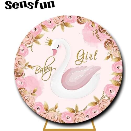 Flowers Swan Round Photography Backgrounds Cover Pink Theme Newborn Baby Shower Girls 1st Birthday Party Backdrops Customized