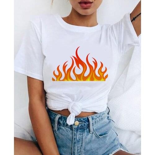 Graphic tees tops Flame theme tshirts women funny t shirt O-neck T-shirt Vintage Vogue Ullzang Mujer_T-Shirt