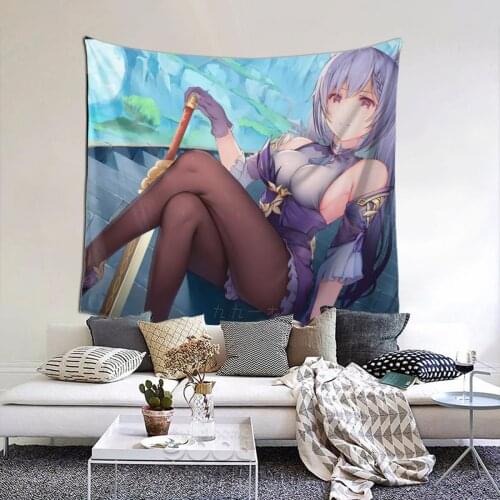Keqing Girl Tapestry Funny Video Games Tapestry Wall Bedspread aesthetic Hanging Blankets For Living Room