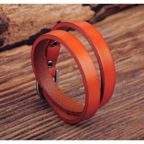 G557 Light Brown Biker Classic Double Wrap Leather Cowhide Buckle Bracelet Cuff New