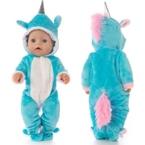 Baby Doll Rompers Slippers for 18 Inch Girl Doll Clothes Unicorn Pajama Set for Toys Doll Wear