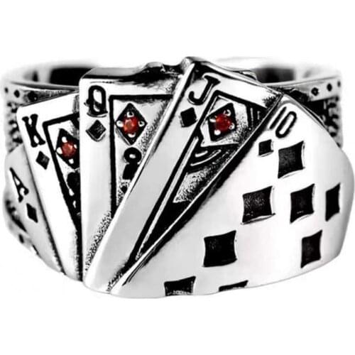Hot Sales!!Retro Unisex Ring Playing Card Adjustable Poker Engraved Open Ring Jewelry for Party