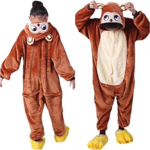 Cute kids pajamas soft flannel monkey cosplay animal onesie pajamas for 3-10years child boys girls home sleepwear clothes