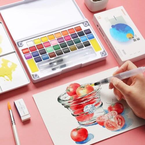 12/18/24/36 Colors Portable Travel Solid Watercolor Pigment Paints Set With Water Color Brush Pen For Painting Art Supplies