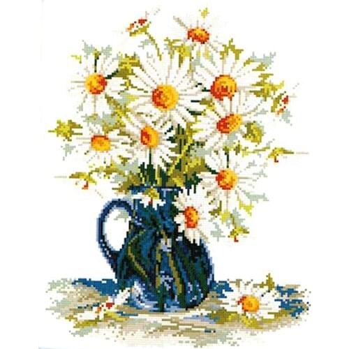 Daisy Printed Cross Stitch Kit for Adults Beginners Stamped Flowers Patterns Decor