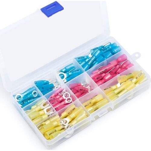 120PCS Heat Shrink Connector Kit Electrical Insulated Wire Terminals set Crimp Ring Butt Spade Marine Waterproof Automotive