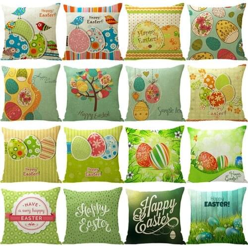 Easter Eggs Printed Home Decor Cushion Cover 45*45cm Cotton Linen Pillow Covers Sofa Cushions Pillow Cases 0566
