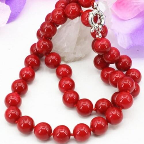 New fashion artificial coral red stone 10mm round beads chain necklace for women choker clavicle diy jewelry 18inch B3212