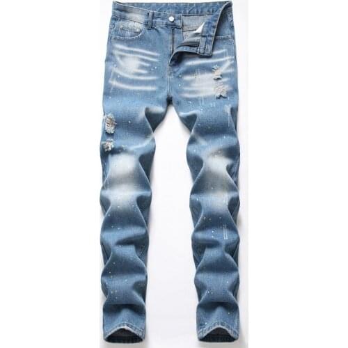 New Spring Autumn Slim Fit Blue Men Jeans Fashion Splash ink Desinger Mens Casual Denim Pants pantalones de hombre