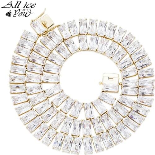 ALLICEONYOU 10mm Women Jewelry Tennis Necklace Gold Silver Color Iced Out Cubic Zirconia Bling Hip Hop Jewelry Necklace Gift