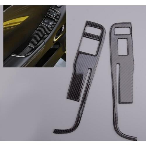 2Pcs Black Carbon Fiber Window Switch Panel Cover Trim Fit for Chevrolet Camaro 2013 2014 2015 Left Hand Drive Only