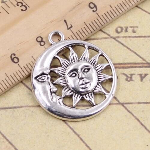 15pcs Charms sun moon 28x24mm Tibetan Bronze Silver Color Pendants Crafts Making Findings Handmade Antique DIY Jewelry