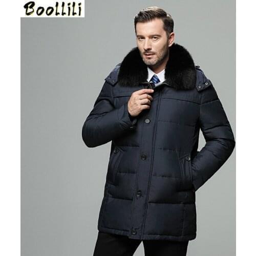 Boollili Mens Down Jacket Winter Coat Men Real Rex Rabbit Fur Collar Plus Size Puffer Jacket Warm Doudoune Homme