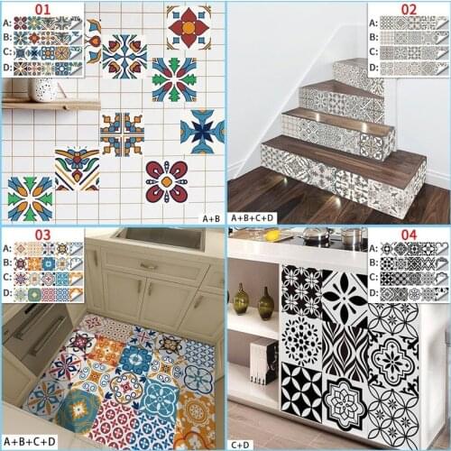 Self-adhesive Tile Stickers Kitchen Bathroom Waterproof Oil-proof Removable Wall Stickers Home Decor Floor Sticker Stair Decals