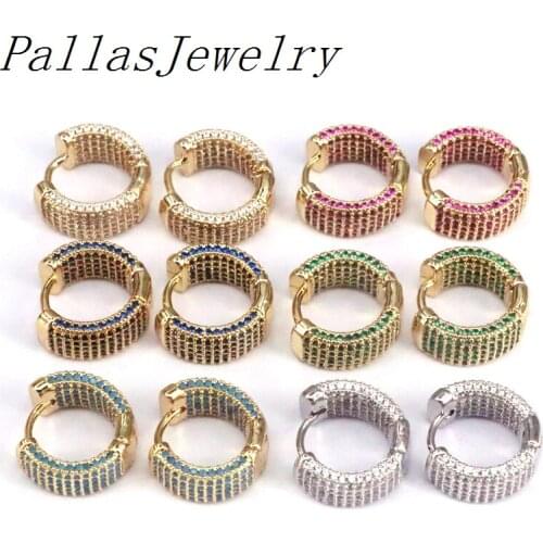 4Pairs, for Women Gold-color Hoop Earrings Multi Colorful CZ Round Crystal Earring Jewelry