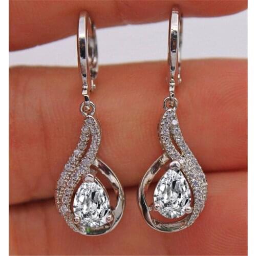 Multicolor Crystal Water Drop Dangle Earrings For Women White Gold White Blue Purple Black Green Zircon Drop Earrings Wedding Cz